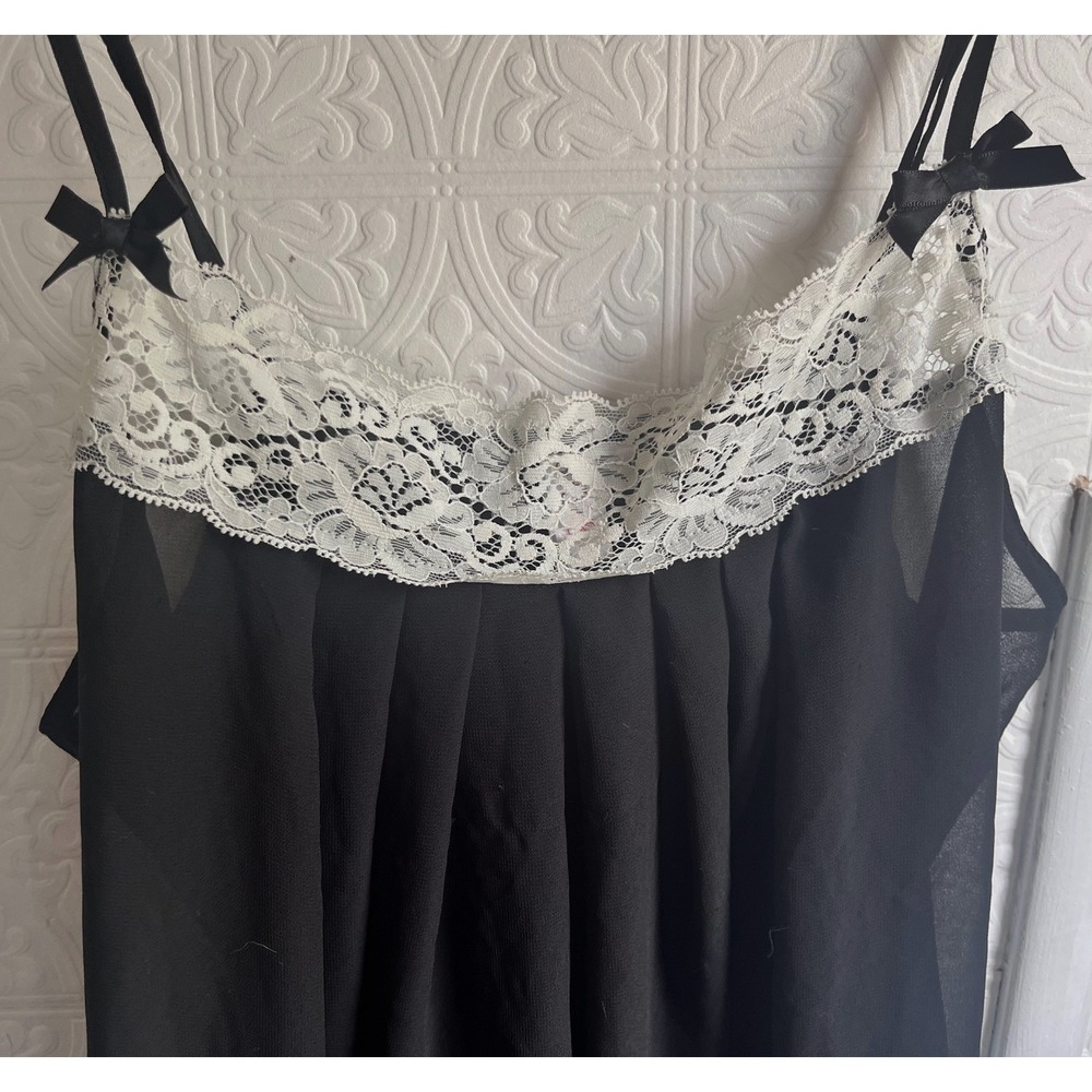 Gilligan &‎ O'Malley black babydoll lingerie lace trim bows size M sheer chiffon - Picture 2 of 7